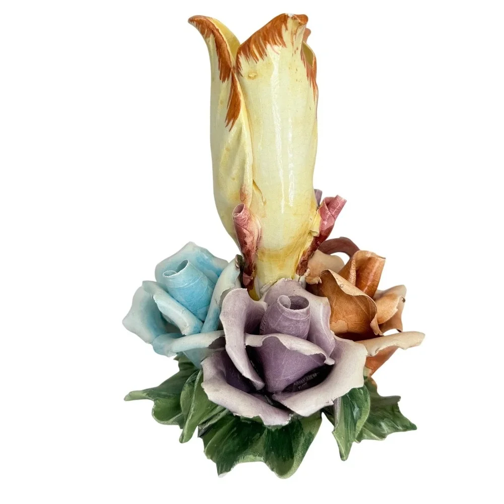 Bassano Italy Floral Bud Vase Small Multicolor Good Vintage Capodimonte Style 6